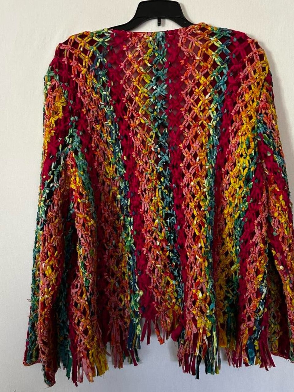 Multicolor Open-Knit Fringe Women's Cardigan Sweater size large - Picture 6 of 8